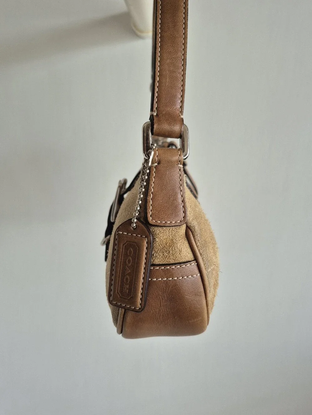 Coach Soho Hamptons Beige/Tan Suede Small Hobo Bag with Buckle Strap